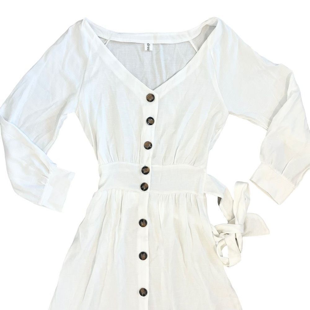 Dressbarn Women's White Long Sleeve Belted Midi Dress V-Neck Size Small - Picture 2 of 9
